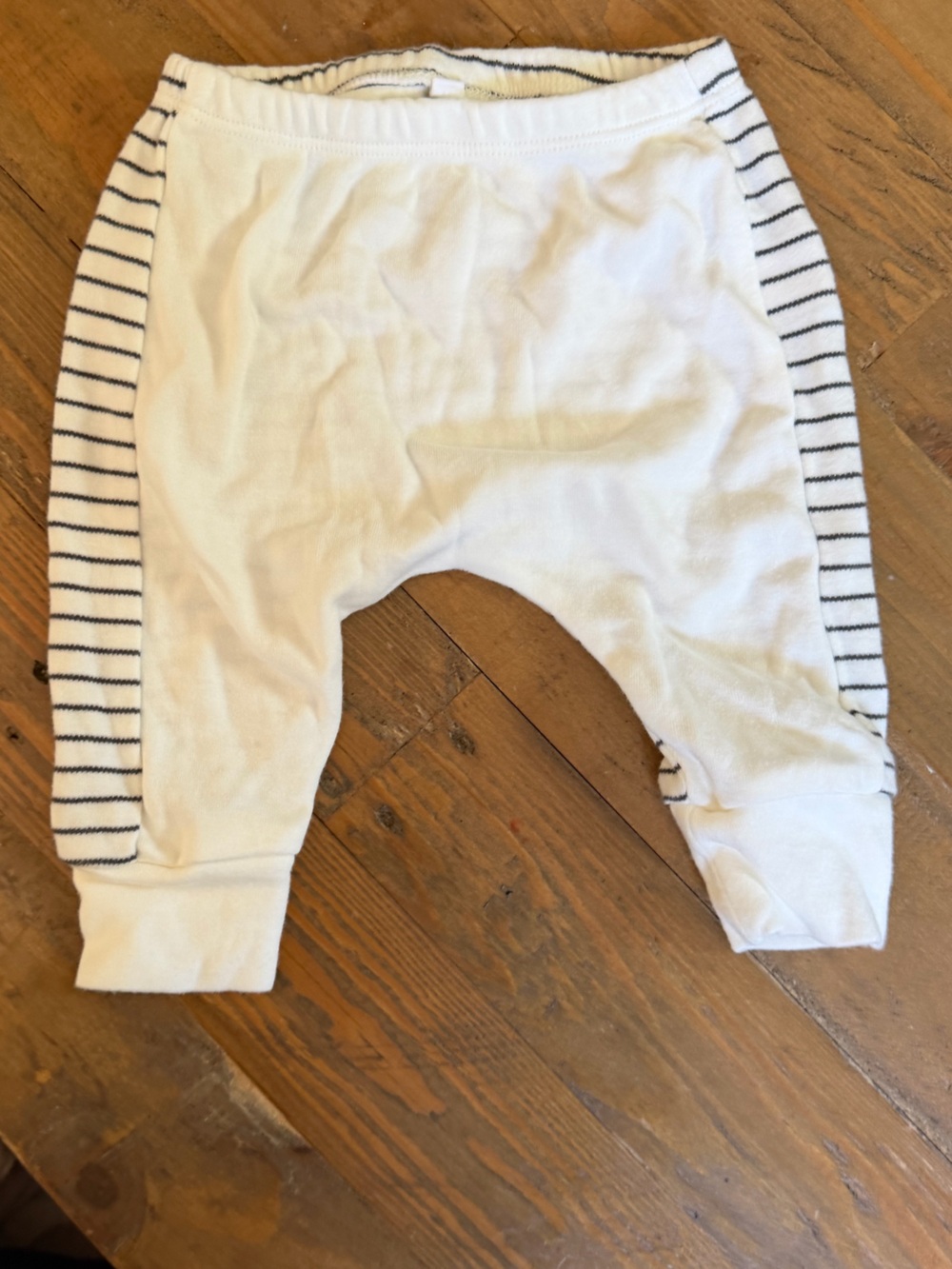 Mori baby Soft White Baby Jogger Pants with Navy Stripe Side Panels